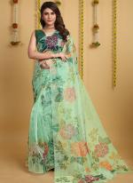 Pure Organza Green Party Wear Printed Saree